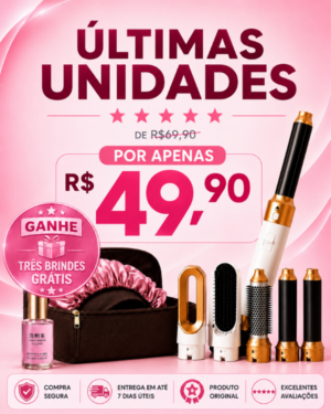 FRETE GRÁTIS – Escova Modeladora Hair 5 em 1, Alisa, Seca, Modela, Faz Cachos e Anti-Frizz – BIVOLT (110v/220v)